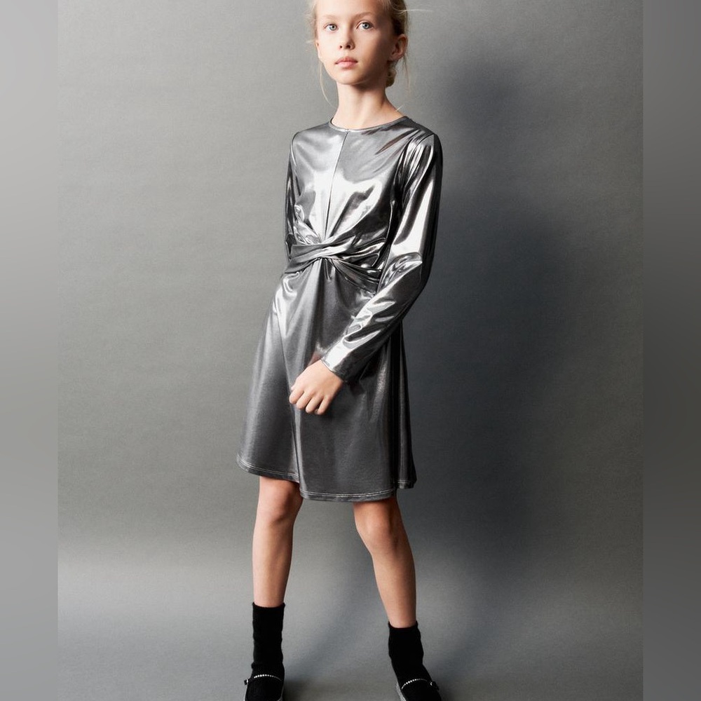 🩶Zara Girls Silver Metallic Knot Dress🩶 Size 11–12